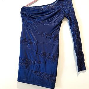 Ruby rox navy Blue sequin One-Shoulder Dress